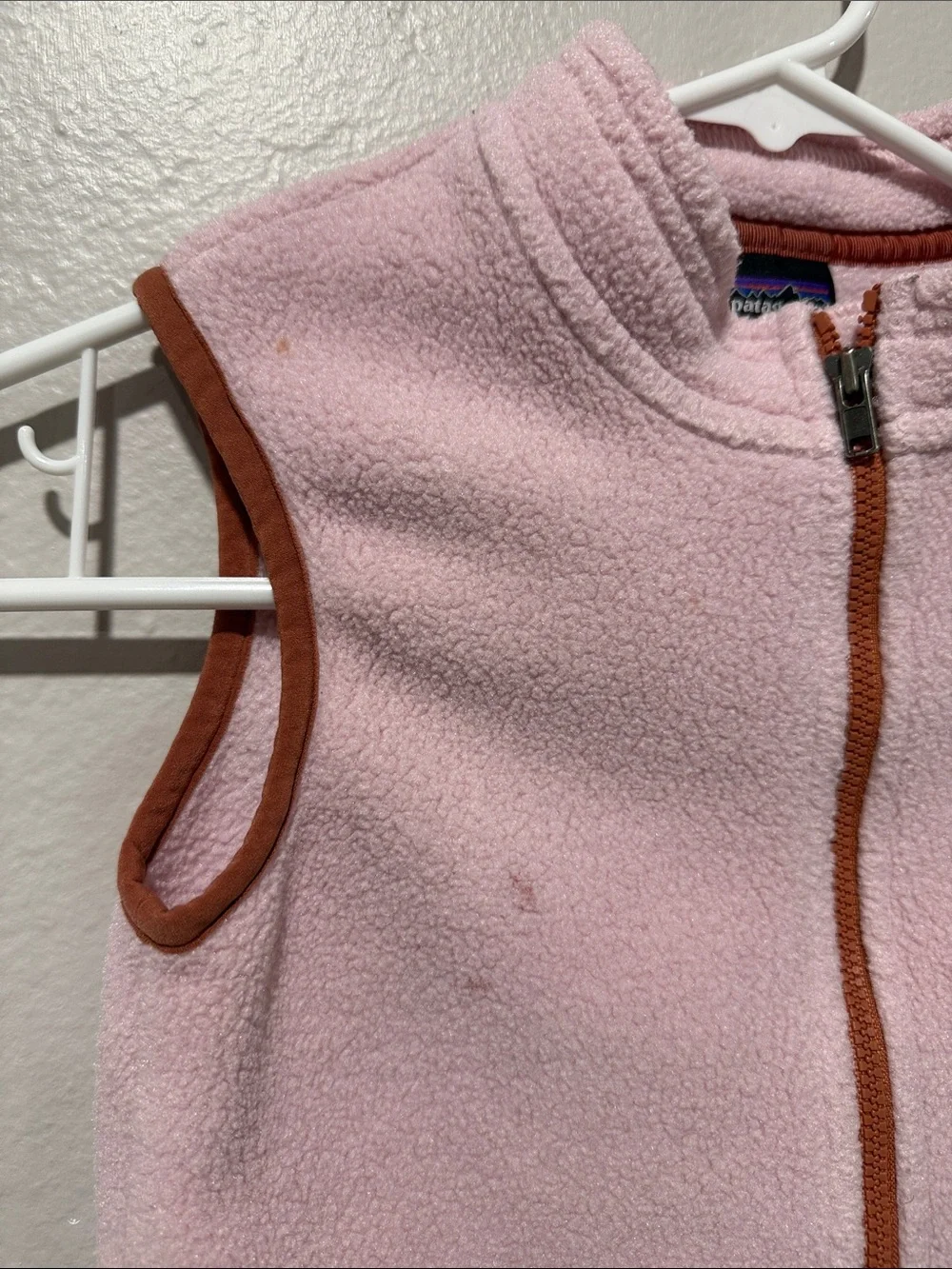Patagonia Pink Fleece Vest with Rust Trim